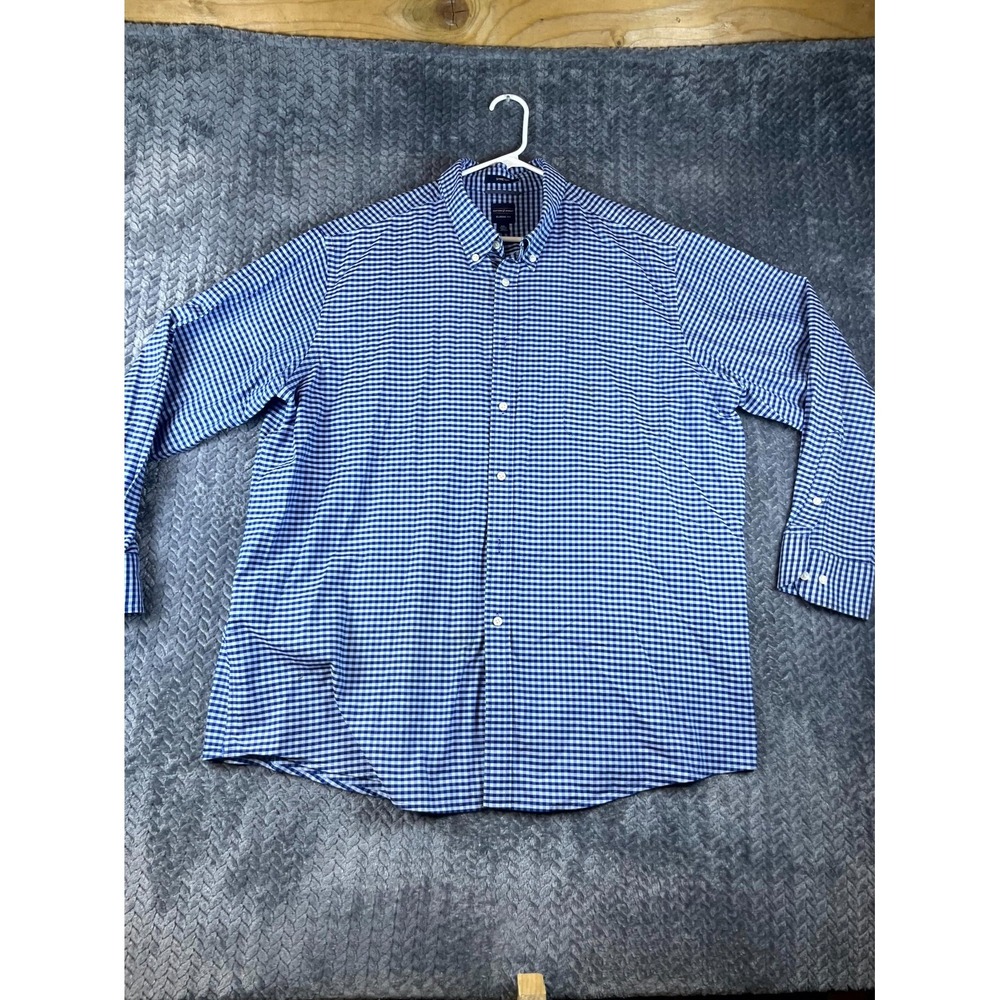 Dockers Battery Street Dress Shirt Men 2XL Blue Check Stretch Classic Fit Formal